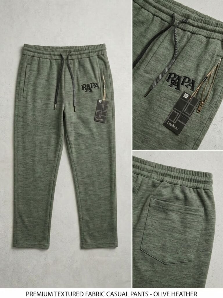 Textured Fabric Casual Pants - Olive Heather
