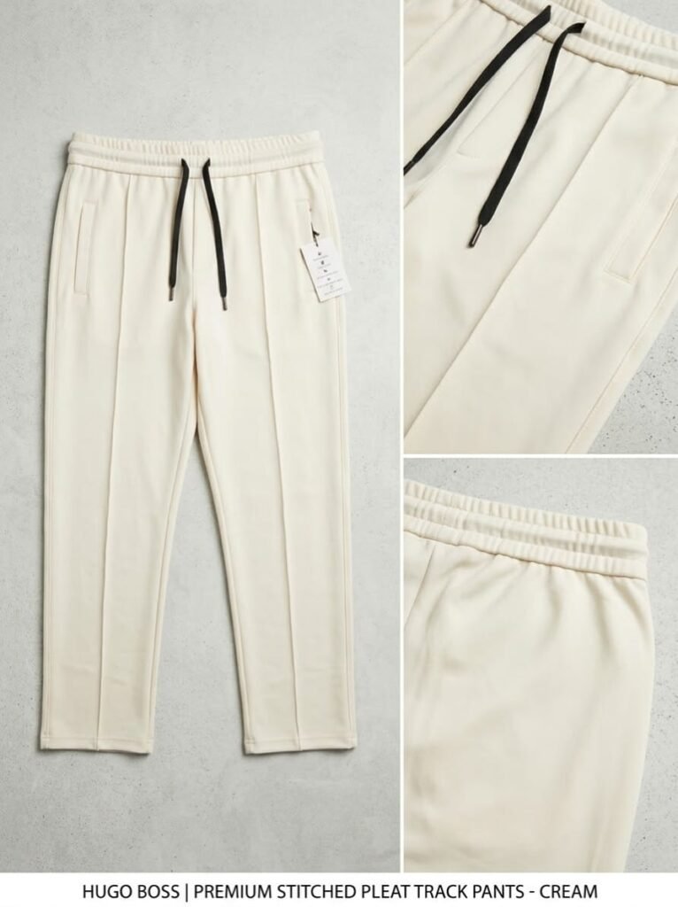 Premium Stitched-Pleat Baggy Sweatpants – Off-White / Cream